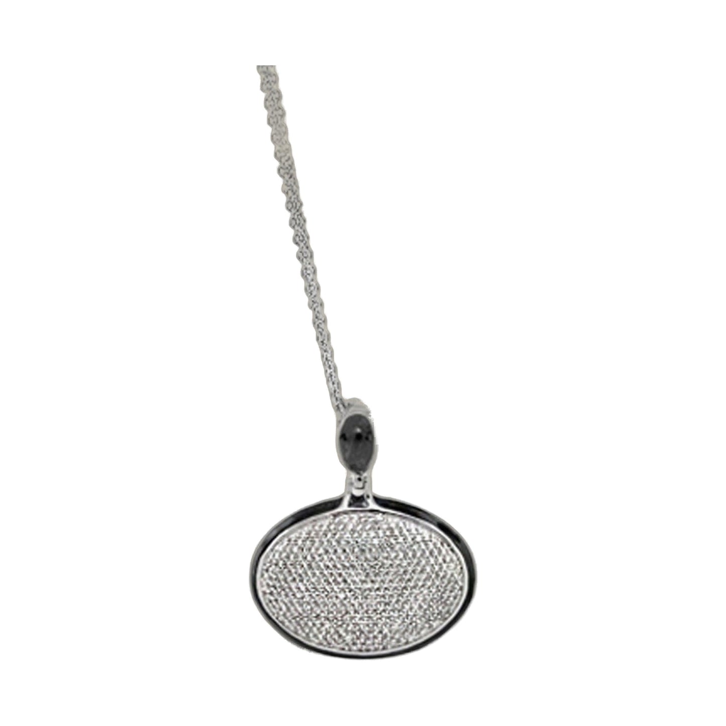 The Glam Necklace by Lauren G Adams, silver-tone circular pavé-crystal pendant on a chain on Tampa Home & Garden Store