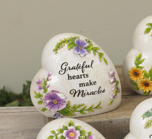 Resin Inspirational Heart Stone - Grateful Hearts make Miracles - Tampa Home & Garden Store