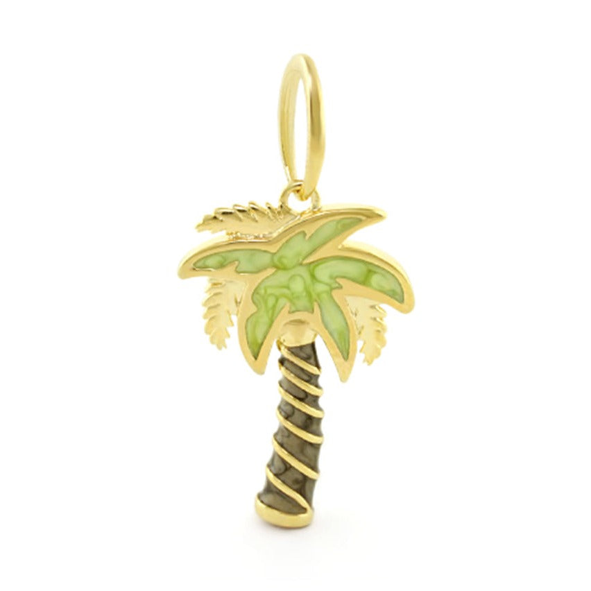 18K Gold Palm Tree Pendant by Lauren G Adams with green enamel leaves on Tampa Home & Garden Store