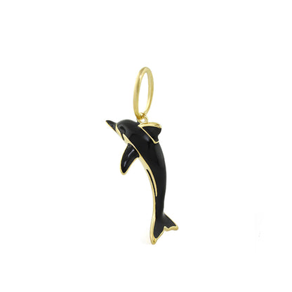Eau Dolphin pendant in black enamel with gold trim, Lauren G Adams sea life pendant on Tampa Home & Garden Store