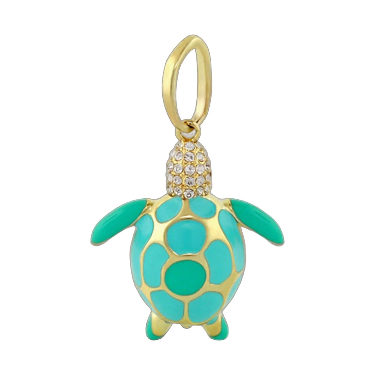Eau Sea Turtle Pendant in turquoise enamel with gold outlining and crystal neck details on Tampa Home & Garden Store