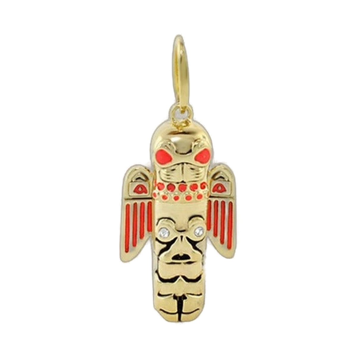 Eau Totem Pole Pendant, gold tone sea life charm by Lauren G Adams with red enamel accents on Tampa Home & Garden Store