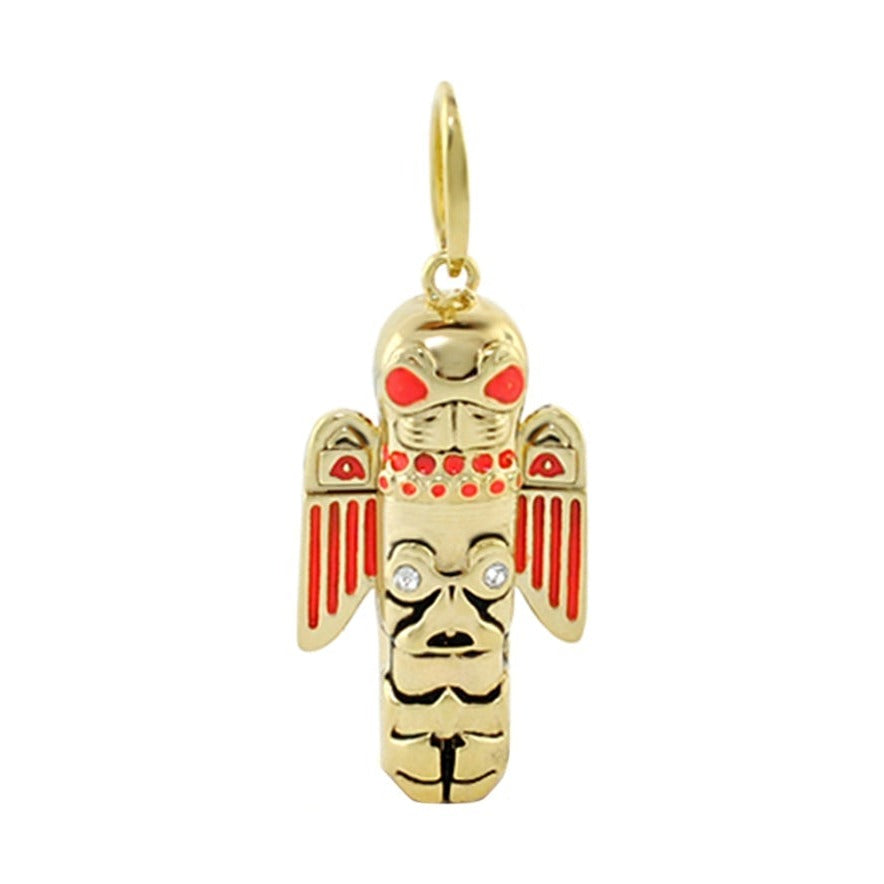 Eau Totem Pole Pendant by Lauren G Adams, gold-tone sea life charm with red enamel detail on Tampa Home & Garden Store