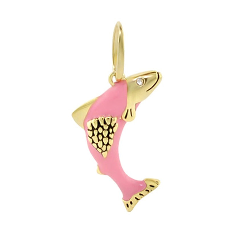 Eau Salmon Pendant by Lauren G Adams, pink enamel gold-tone salmon pendant with hoop bail on Tampa Home & Garden Store