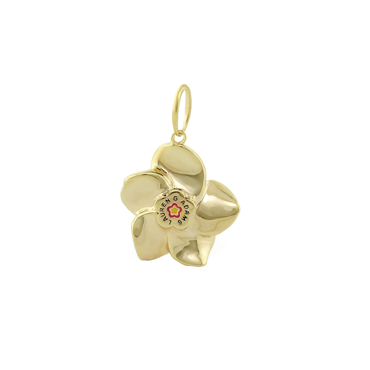 Eau Hibiscus Flower Pendant gold tone with polished petals and center medallion bearing Lauren G Adams logo from Collections on Tampa Home & Garden Store