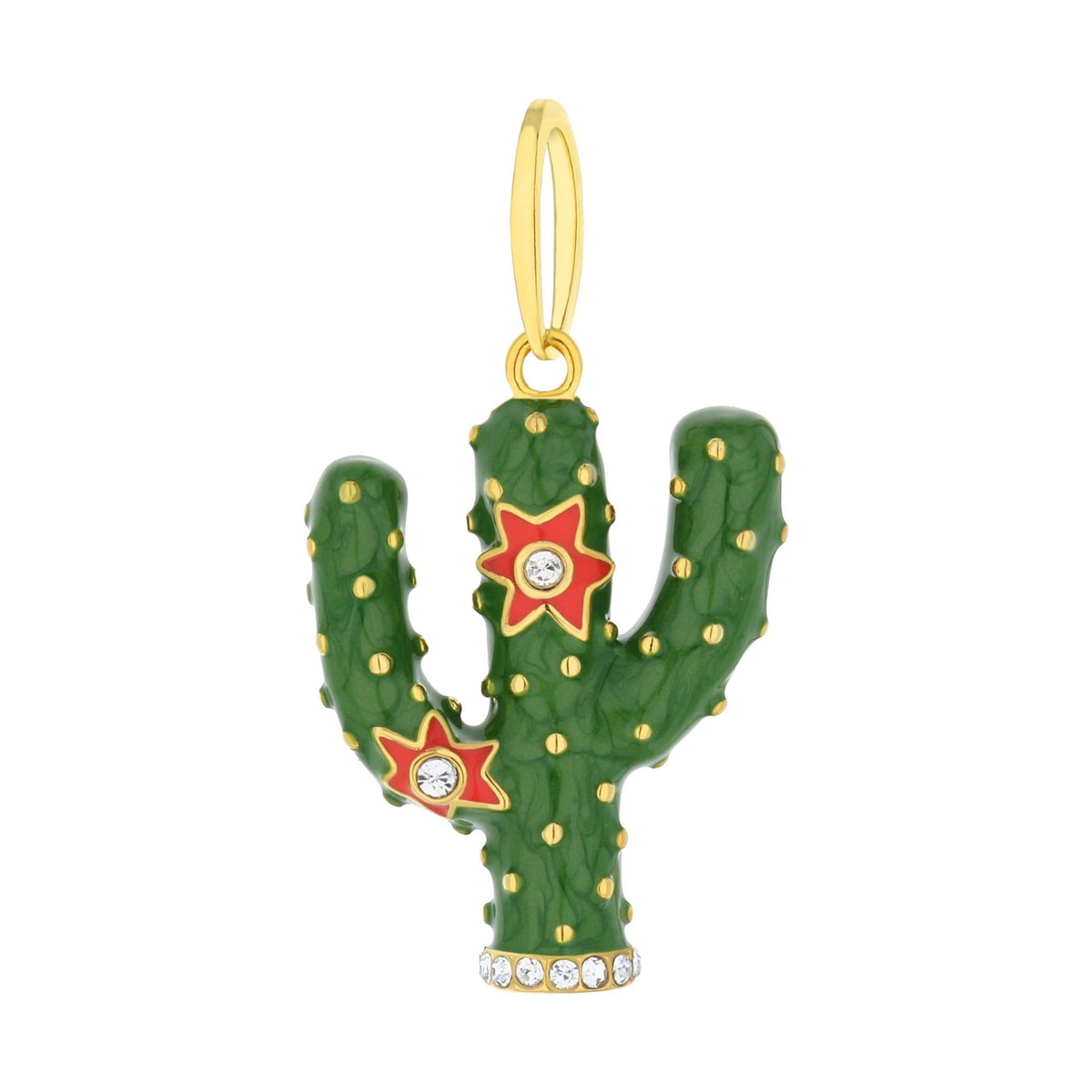 Eau Cactus Pendant by Lauren G Adams; green enamel cactus with gold trim and crystal accents on Tampa Home & Garden Store