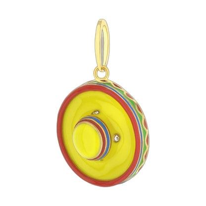 Eau Mexican Sombrero Pendant charm; yellow enamel sombrero, red rim, gold bail on Tampa Home & Garden Store