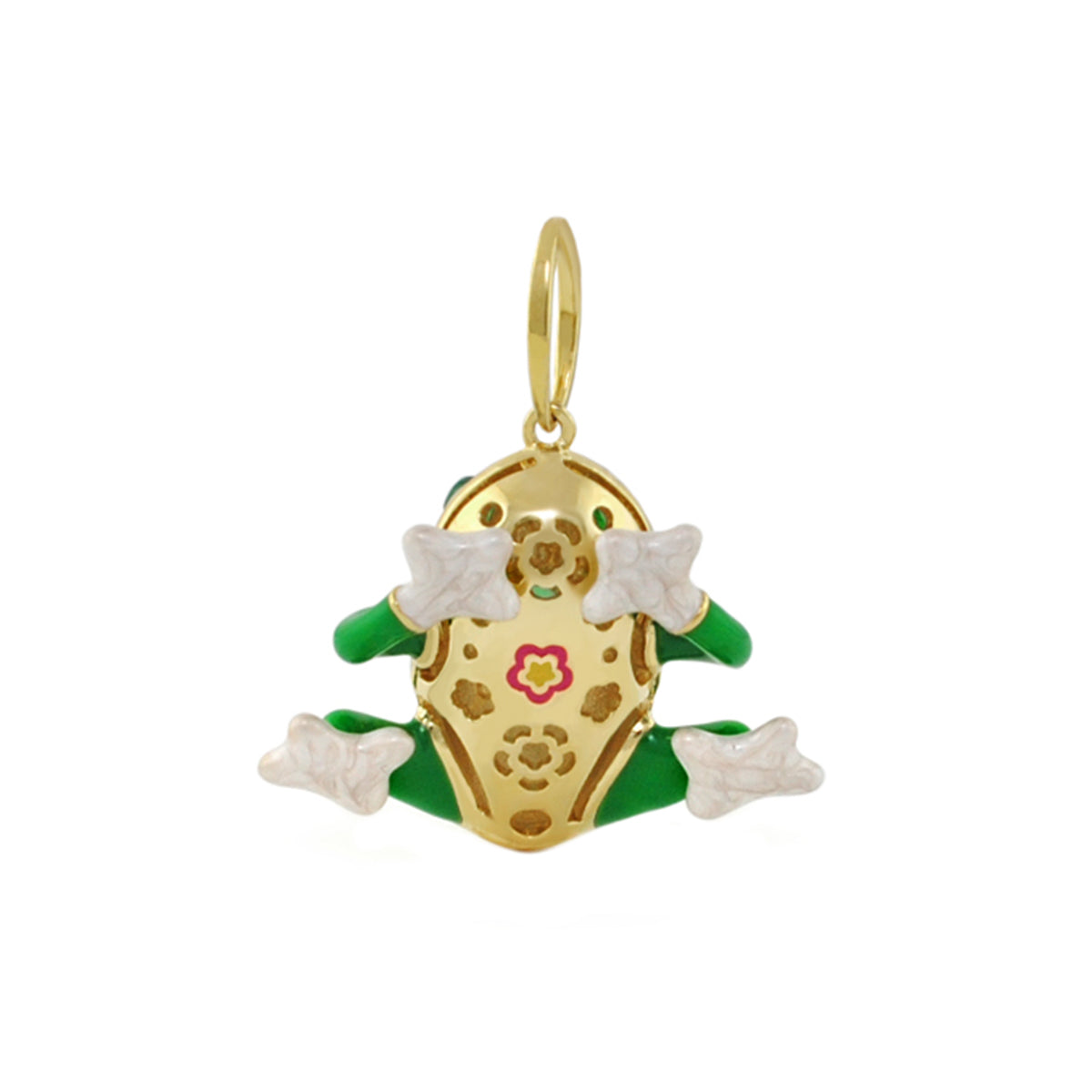 Eau Frog Pendant gold-tone with green enamel limbs and white hands by Lauren G Adams on Tampa Home & Garden Store