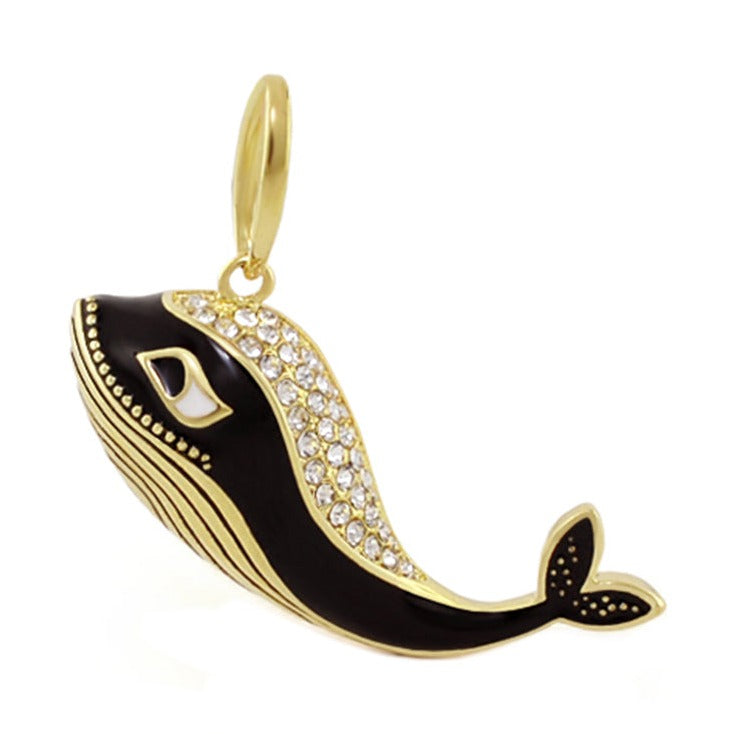 Eau Whale Pendant necklace by Lauren G Adams, gold-tone whale with black enamel and crystals on Tampa Home & Garden Store