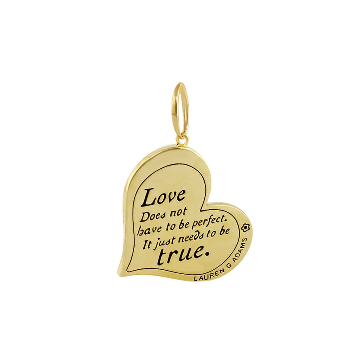 Gold heart pendant by Lauren G Adams with engraved love quote true on Tampa Home & Garden Store