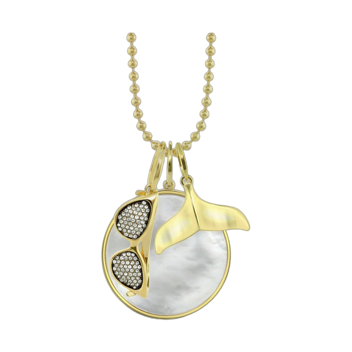 Eau Pendant Necklace by Lauren G Adams in gold tone with mother-of-pearl disk and crystals on Tampa Home & Garden Store