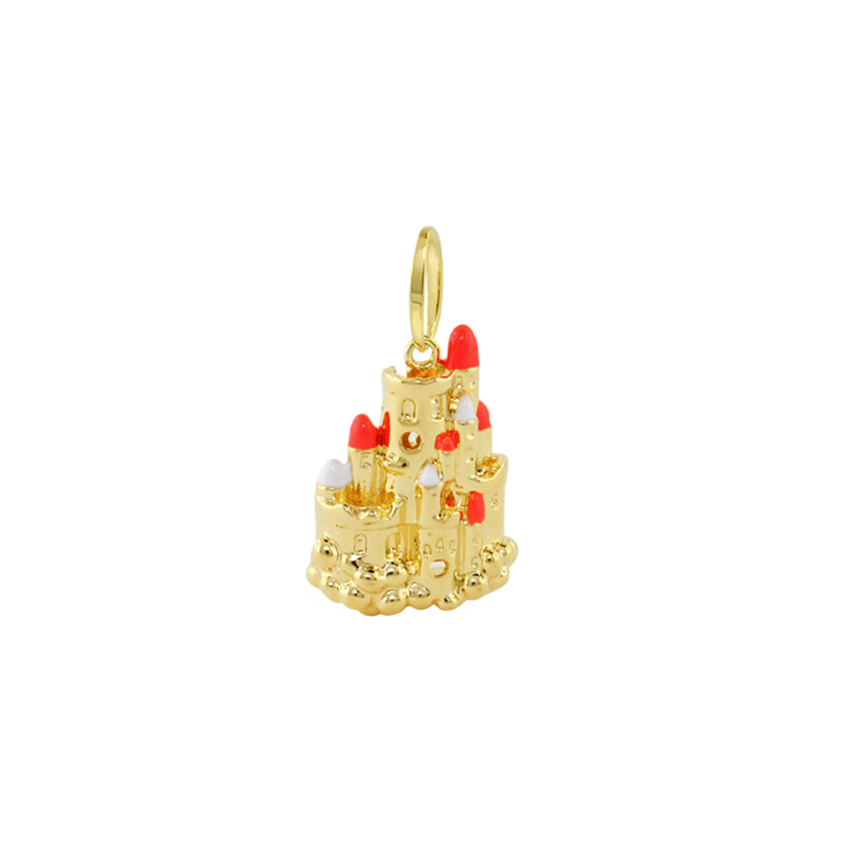 Eau Sand Castle Pendant gold tone charm by Lauren G Adams with red and white enamel accents on Tampa Home & Garden Store