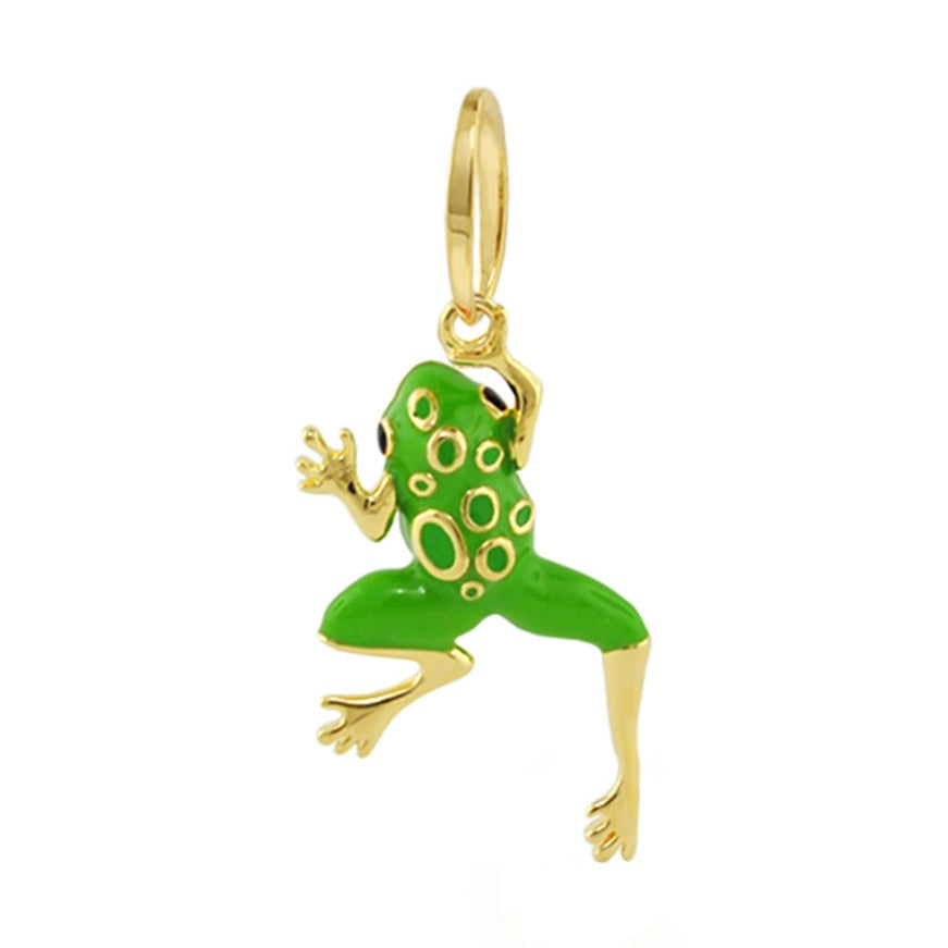 Eau Frog Pendant in gold-tone with green enamel and circular spots, sea life pendant on Tampa Home & Garden Store