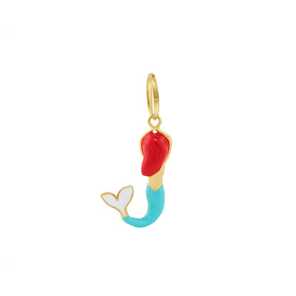 18K Gold Mermaid Pendant by Lauren G Adams, red hair and turquoise tail charm on Tampa Home & Garden Store