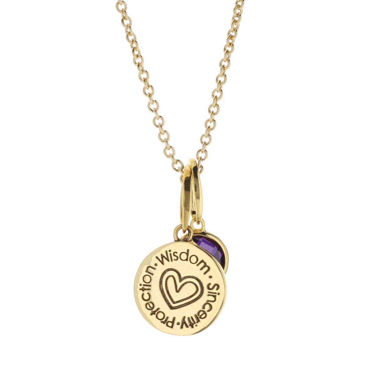 Birthstone Necklace Feb Color by Lauren G Adams with gold disc pendant and purple gemstone on Tampa Home & Garden Store