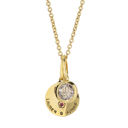 Gold Lauren G Adams Birthstone Necklace with round clear April stone in engraved pendant on Tampa Home & Garden Store