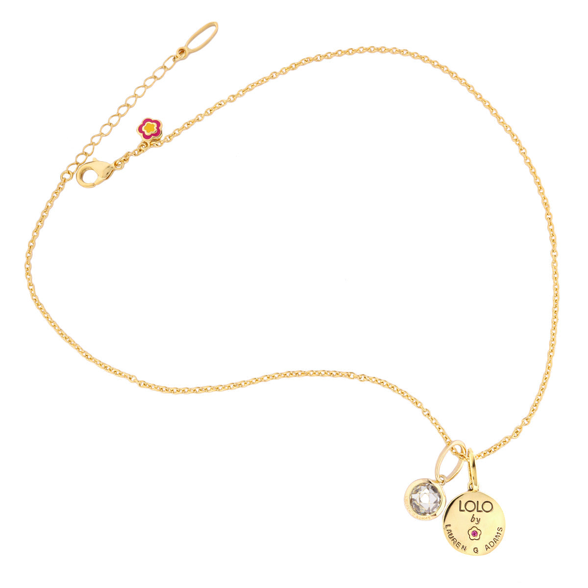 April Birthstone Color Necklace gold-tone chain with crystal charm and LOLO disc on Tampa Home & Garden Store