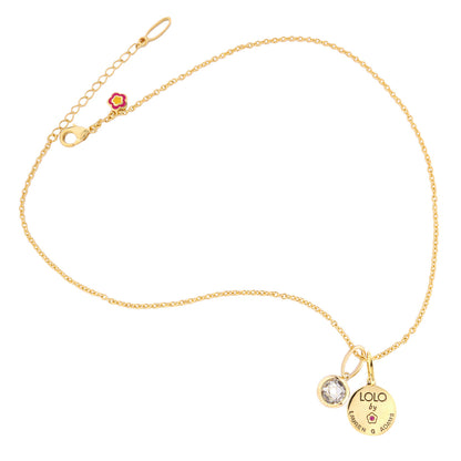 April Birthstone Color Necklace gold-tone chain with crystal charm and LOLO disc on Tampa Home & Garden Store
