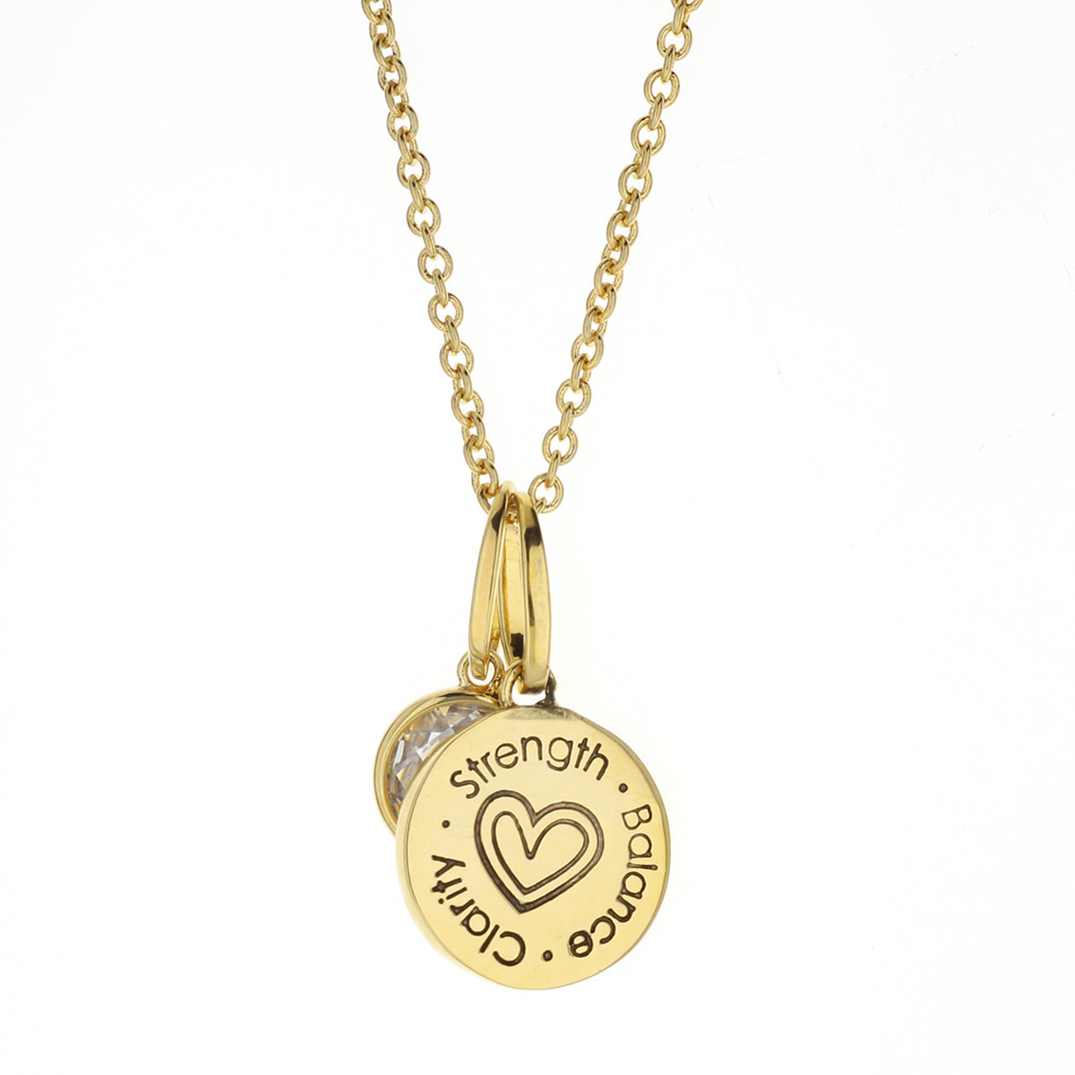 April Birthstone Color Necklace in gold-tone with round pendants, heart-engraved and crystal accent on Tampa Home & Garden Store