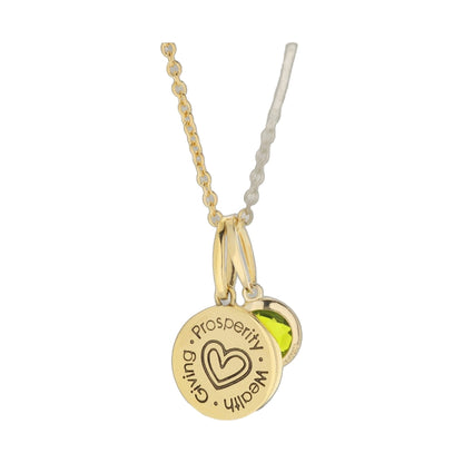 Lauren G Adams August Birthstone necklace with gold chain and pendant with green stone on Tampa Home & Garden Store