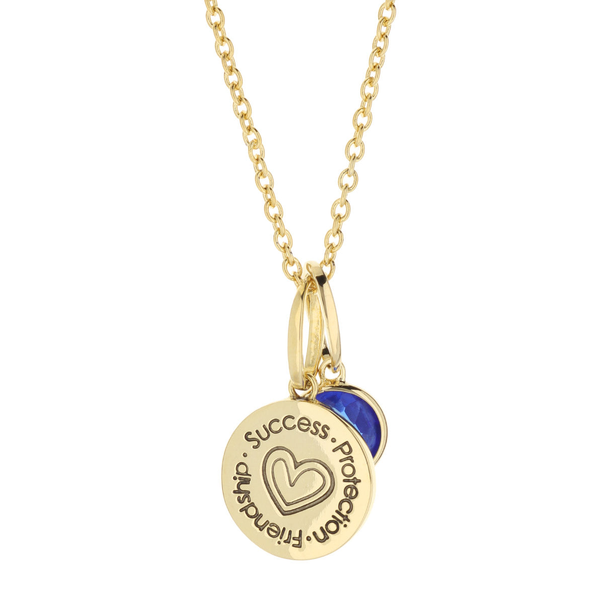Birthstone Necklace gold with blue gemstone disc and engraved coin charm Lauren G Adams on Tampa Home & Garden Store