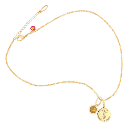 Lauren G Adams LOLO birthstone necklace, gold chain with citrine pendant and LOLO disc charm on Tampa Home & Garden Store