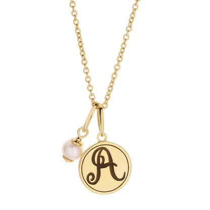 Initial T Necklace by Lauren G Adams, gold-tone chain with monogram pendant and pearl on Tampa Home & Garden Store
