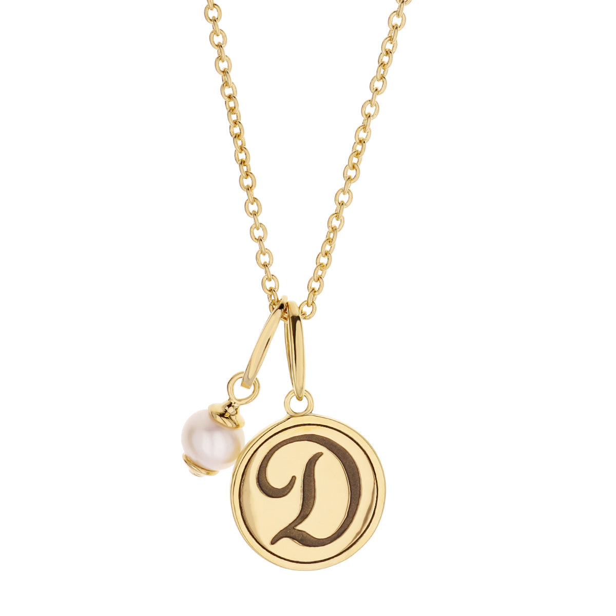Initial T Necklace gold tone chain with round pendant and pearl charm by Lauren G Adams on Tampa Home & Garden Store
