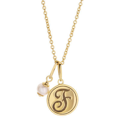 Initial T Necklace gold-tone with monogram pendant and pearl charm by Lauren G Adams on Tampa Home & Garden Store