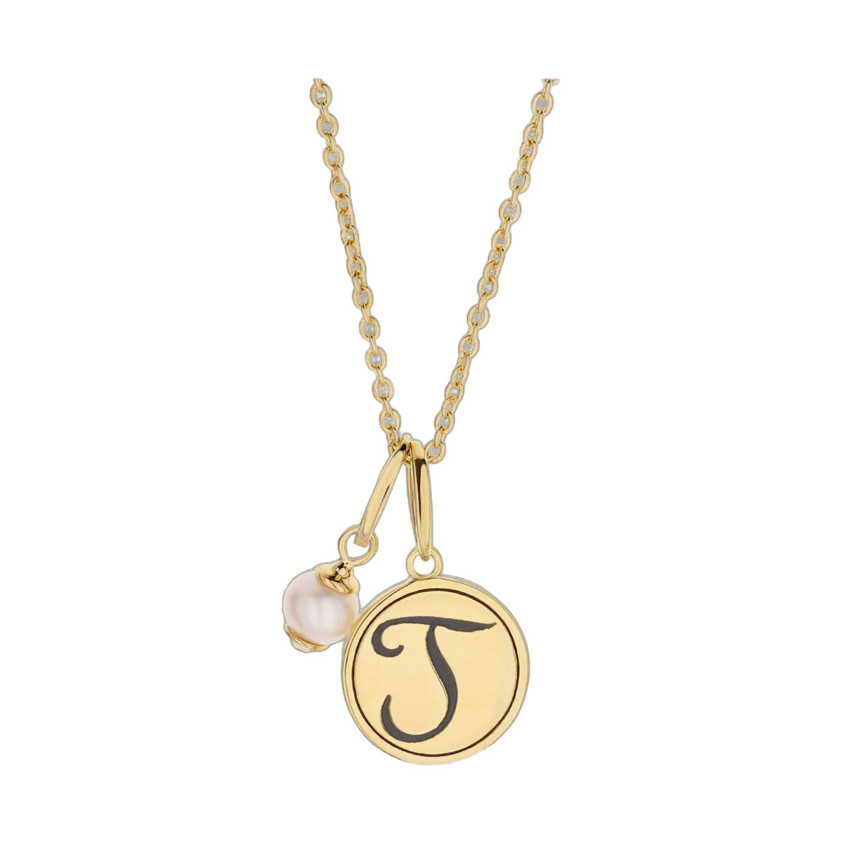 Initial T Necklace in gold tone with round pendant featuring a bold T, Lauren G Adams on Tampa Home & Garden Store