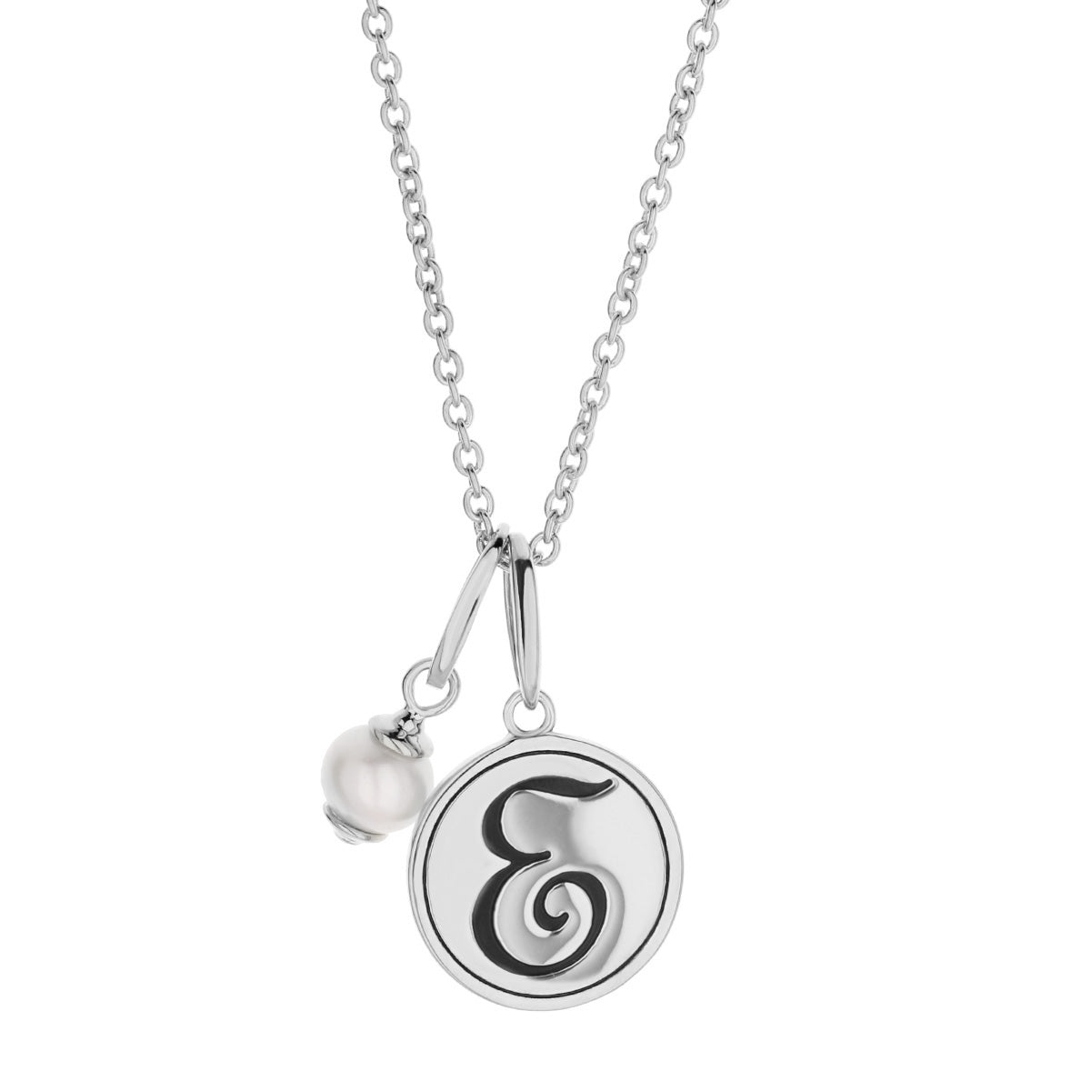 Initial T Necklace in silver with round initial pendant and pearl charm by Lauren G Adams on Tampa Home & Garden Store