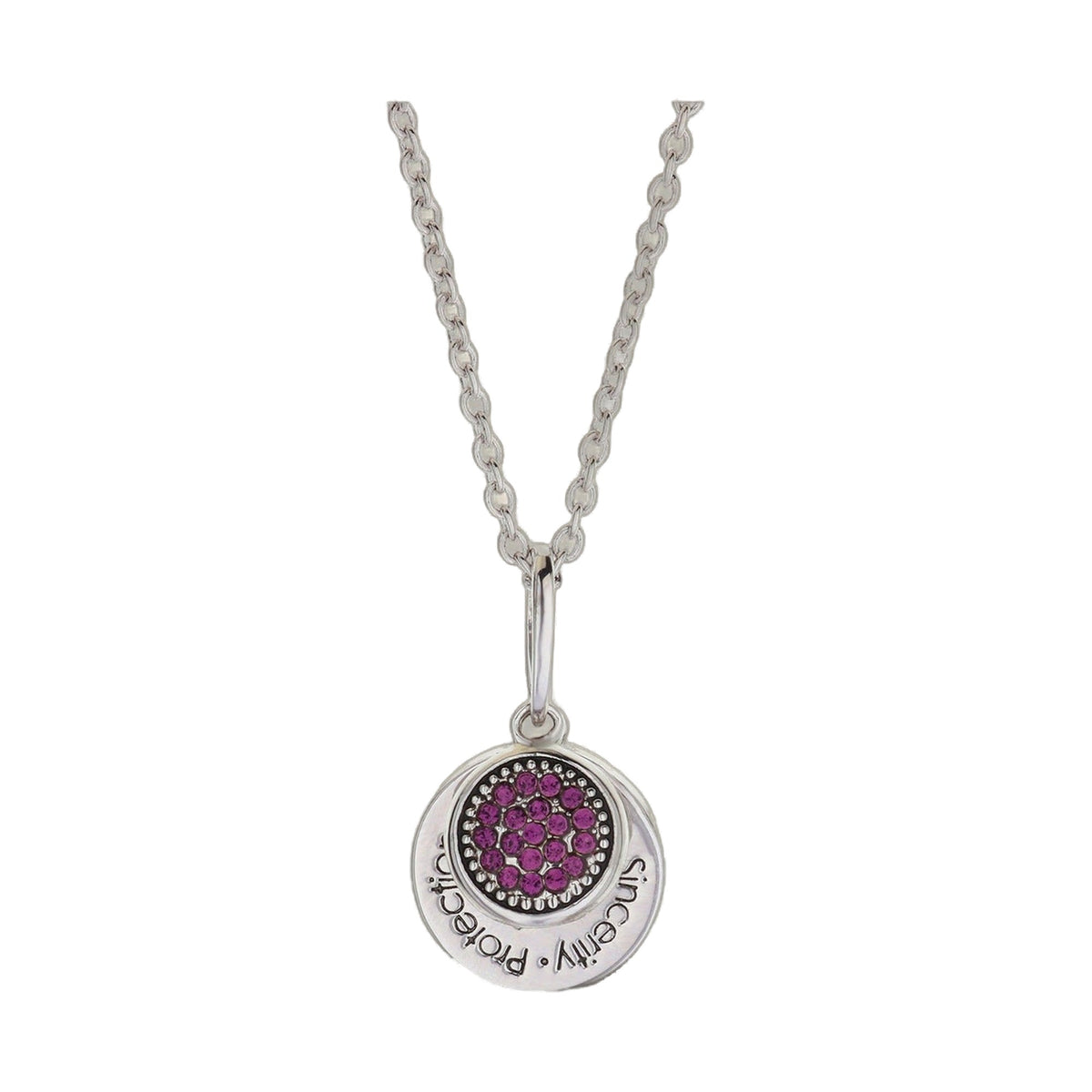 February Birthstone Necklace by Lauren G Adams with silver chain and round amethyst pendant on Tampa Home & Garden Store