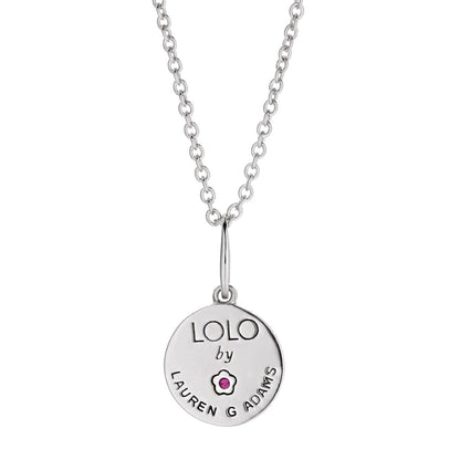 July Birthstone Necklace pendant on silver chain, LOLO by LAUREN G ADAMS with pink stone on Tampa Home & Garden Store