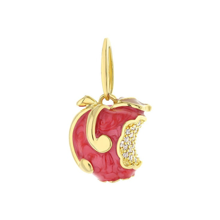 Apple Pendant by Lauren G Adams, red enamel apple with gold setting and crystal bite on Tampa Home & Garden Store