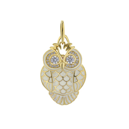 Owl charm pendant in gold tone with white enamel feathers and crystal eyes Lauren G Adams on Tampa Home & Garden Store
