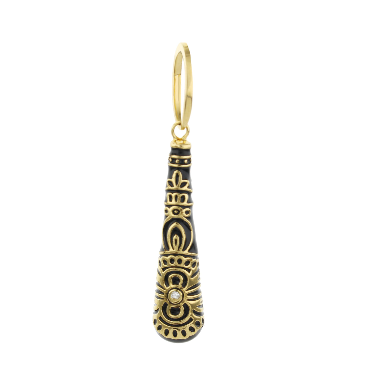 Petit Gateau Pendant black scroll taper charm with gold-tone detailing and crystal accent on Tampa Home & Garden Store