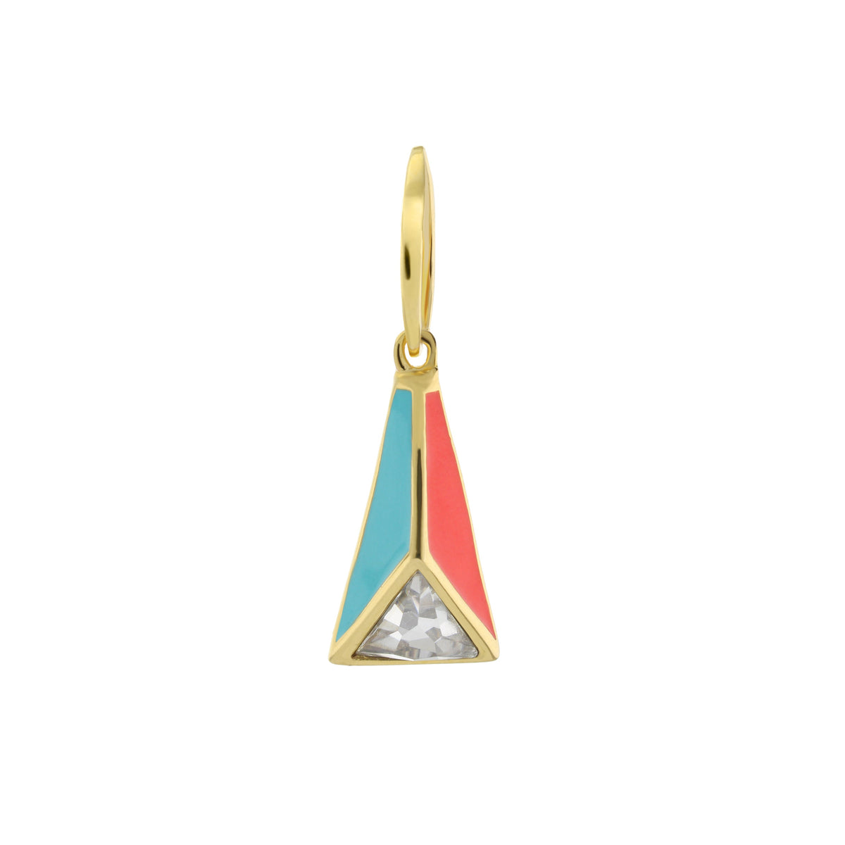 Petit Gateau pendant Colorblock Pyramid in gold with turquoise and coral panels and crystal on Tampa Home & Garden Store