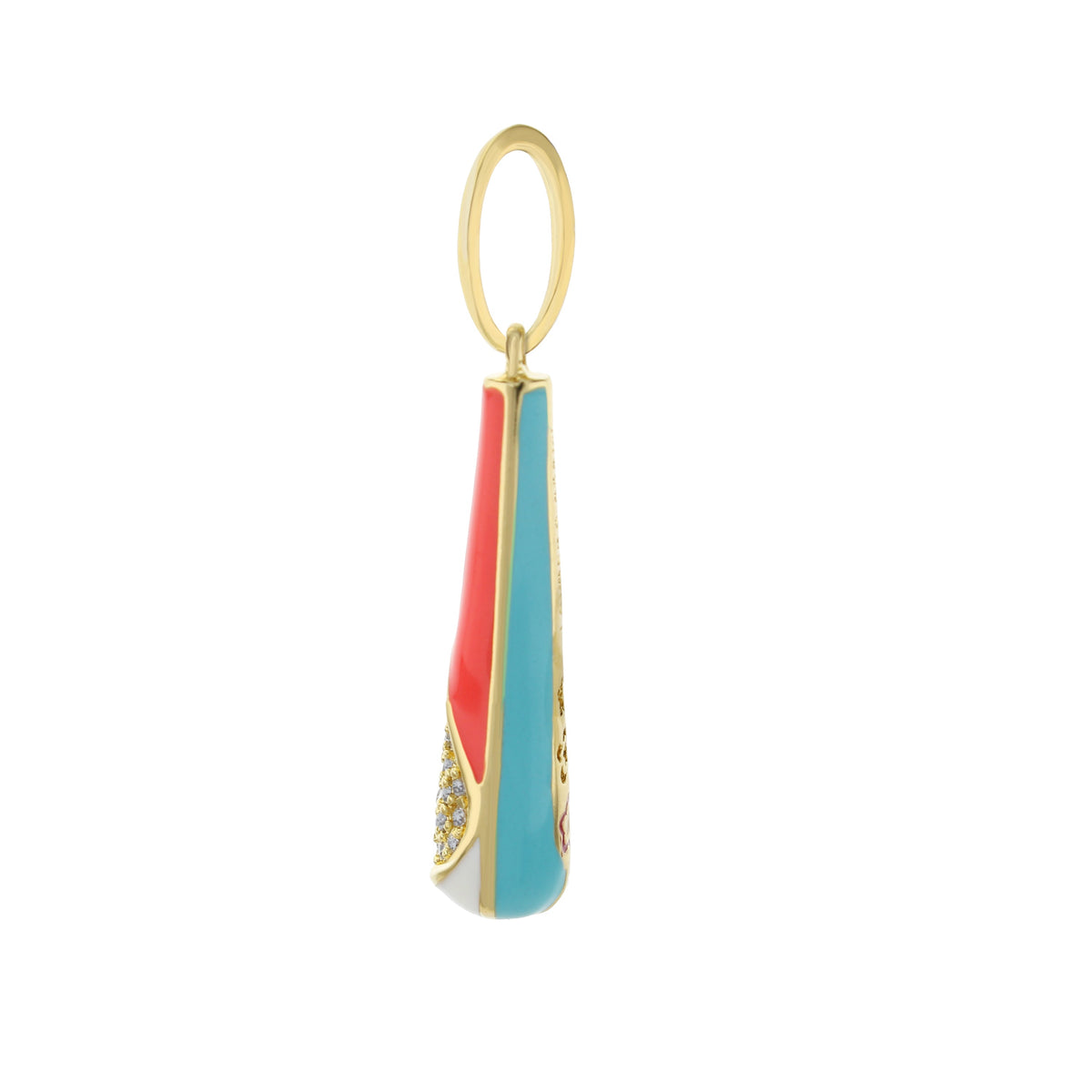 Petit Gateau Pendant enamel red and turquoise stripe with gold pavé trim by Lauren G Adams on Tampa Home & Garden Store