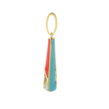 Petit Gateau Pendant enamel red and turquoise stripe with gold pavé trim by Lauren G Adams on Tampa Home & Garden Store