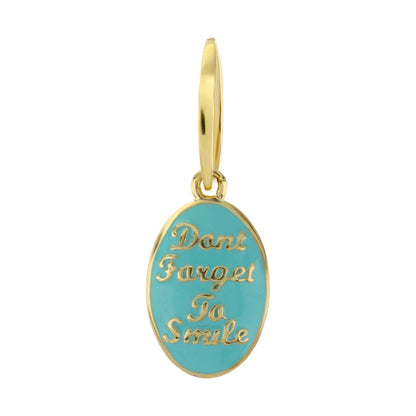 Petit Gateau Pendant gold charm with turquoise enamel oval Don't Forget To Smile on Tampa Home & Garden Store