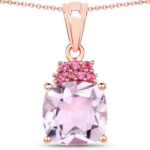 Pendant rose gold plated 18K with pink amethyst and rhodolite on chain Bids.com on Tampa Home & Garden Store