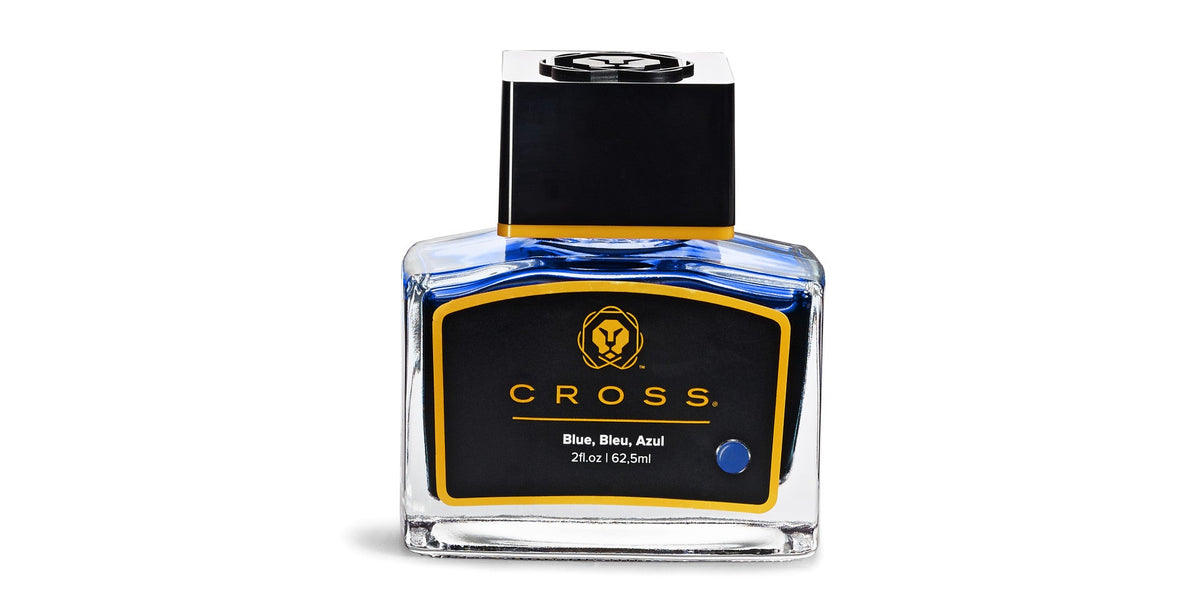 Fountain pen ink bottle Blue by A.T. Cross, glass bottle with black and gold label, 2 fl oz on Tampa Home & Garden Store