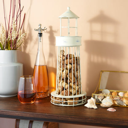 Weathered White Lighthouse Cork Holder and Stand