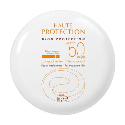 Mineral sunscreen compact foundation SPF 50 for sensitive skin in white round case on Tampa Home & Garden Store