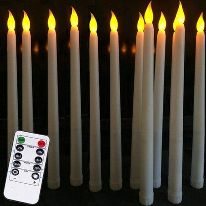 12-pack flameless LED taper candles ivory plastic with warm yellow flicker remote Stevvex on Tampa Home & Garden Store