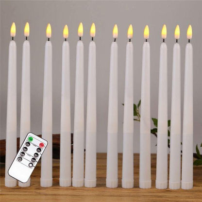 Stevvex 12-pack ivory plastic flameless taper candles with remote LED flicker on Tampa Home & Garden Store