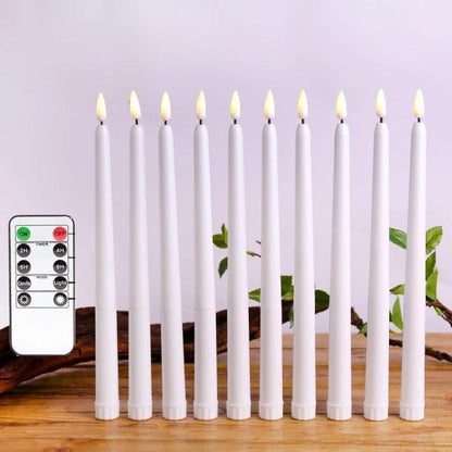 12-pack white plastic flameless LED taper candles with warm flicker, remote control by Stevvex on Tampa Home & Garden Store