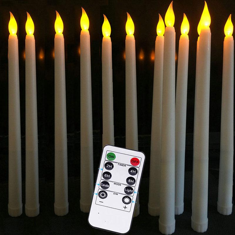 Stevvex 12-pack flameless ivory taper candles with remote control and warm flicker LEDs on Tampa Home & Garden Store