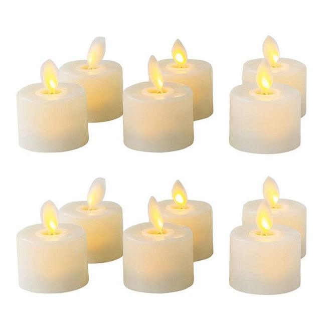 Flameless LED tea lights 9-pack white Stevvex, warm flicker battery operated on Tampa Home & Garden Store