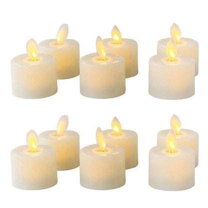 Flameless LED tea lights 9-pack white Stevvex, warm flicker battery operated on Tampa Home & Garden Store